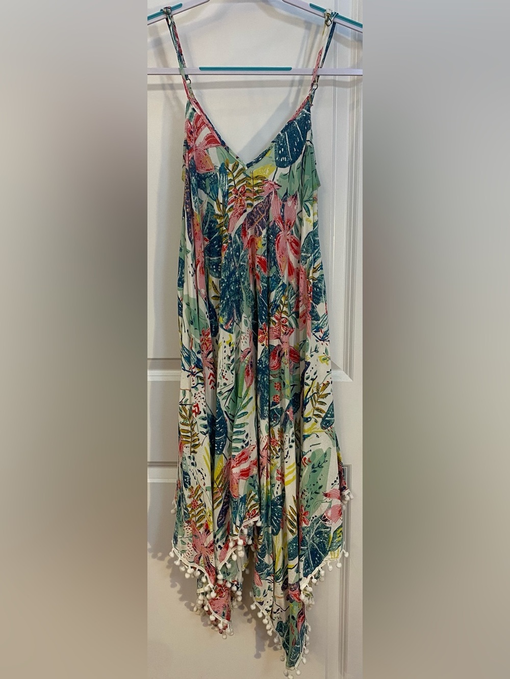 Goa Beachwear By Japna Sundress Cover Up Sz M Tropical Green Print Asymmetrical